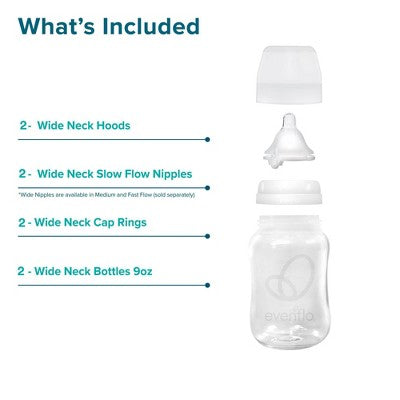 Evenflo Balance Wide Neck Anti-Colic Glass Baby Bottles- Clear - 6 fl oz/2pk: BPA-Free, Phthalate-Free, Silicone Nipple