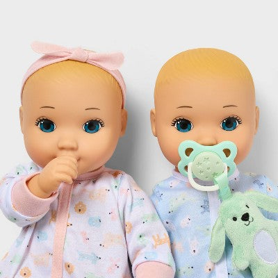14" Boy Girl Twin Baby Dolls - Blonde Hair + Blue Eyes - Gigglescape