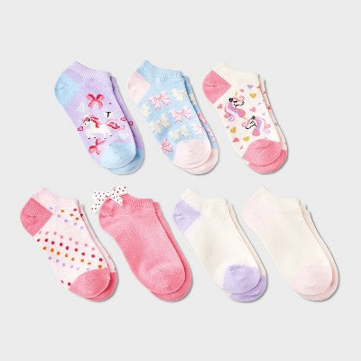 Girls' 7pk Low Cut Unicorn Socks - Cat & Jack Pink L