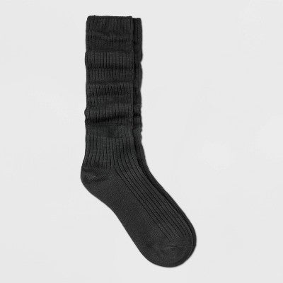 Women's Ribbed Supersoft Slouch Crew Boot Socks - Universal Thread Black 4-10