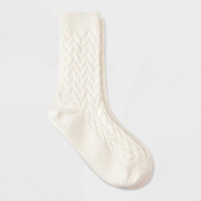 Women's Braided Texture Super Soft Crew Boot Socks - Auden Ivory 4-10
