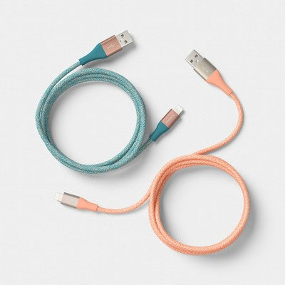 6ft USB-A to Lightning Braided Cable 2pk - heyday Deep Sage Peach