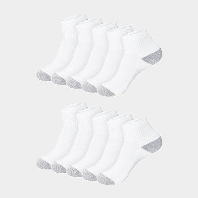 Hanes Women's Cushioned 10pk Ankle Socks - White 5-9: Midweight Knit, Banded Cuff, Stretch Fabric