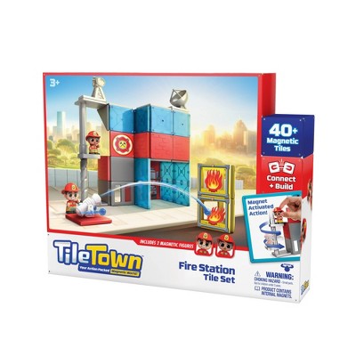 Tile Town Fire Station Magnetic Tiles Playset