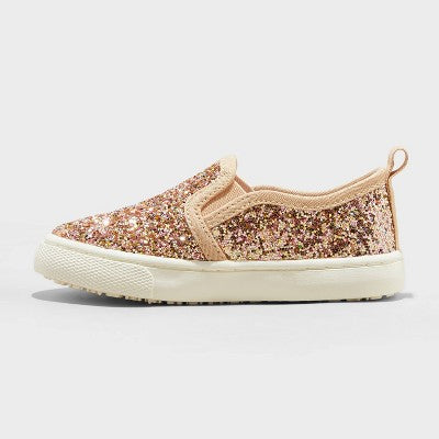 Girls Madigan Slip-On Glitter Sneakers Cat & Jack Rose Gold 12T