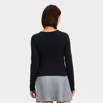 Women's Sculpt Long Sleeve V-Neck Top - A New Day Black M