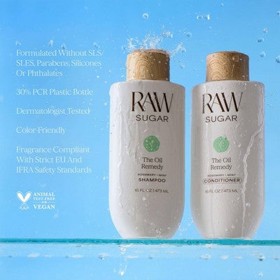 Raw Sugar The Oil Remedy Conditioner - Rosemary + Mint - 16 fl oz: For All Hair Types, Daily Use, Vegan, Cream Formula