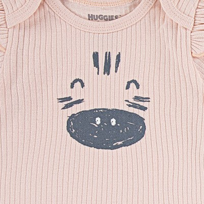 Huggies Baby Girls' Zebras 3pk Short Sleeve Bodysuit - Pink 18M: Organic Cotton, Crotch Snap, Knit Fabric