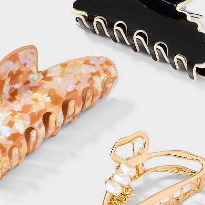 Assorted Marble and Scallop Edge Hair Claw Clip Set 3pc - A New Day Multicolor