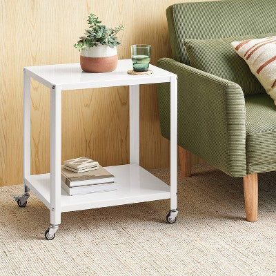 Metal Accent Rolling Side Table Chalk White - Room Essentials (LOCAL PICKUP ONLY)