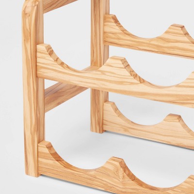 6 Bottles Olivewood Wine Rack Brown - Threshold: Countertop Holder, Freestanding, Multi-Compartments, Varnished Wood