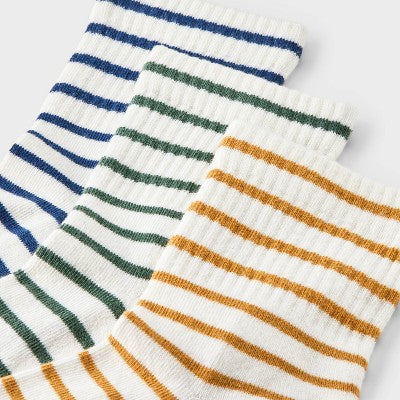Women's Striped Cushioned 3pk Mid Crew Socks - Universal Thread Olive Green/Navy/Gold 4-10: Knit