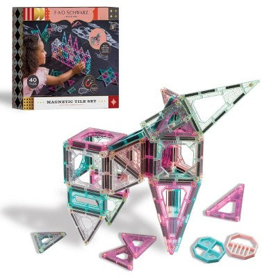 FAO Schwarz Magnetic Tile Set Pastel 40pc: Instruction Guide, Educational Building Set, Creative Thinking