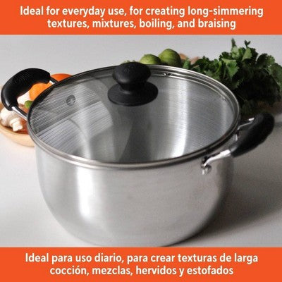 IMUSA 8qt Aluminum Pot with Glass Lid and Bakelite Handles: Medium Soup Pot, Stay-Cool Handle, Even-Heating