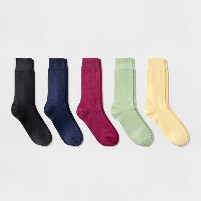 Men's Dress Crew Socks 5pk - Goodfellow & Co Yellow/Green/Plum 7-12