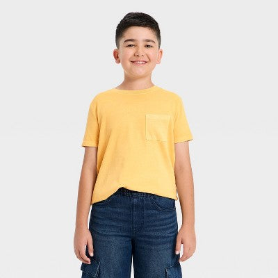 Boys' Short Sleeve Pocket T-Shirt Cat & Jack Light Gold L Husky