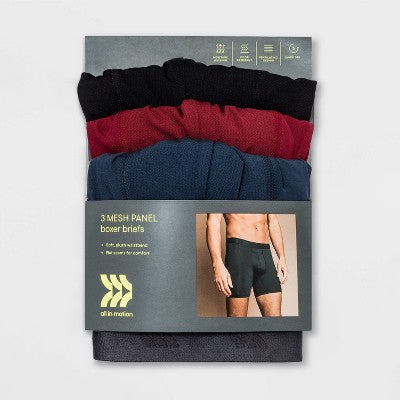 Men's Jersey Mesh Performance 3pk Boxer Briefs - All In Motion Black/Determined Blue/Red Resistance S