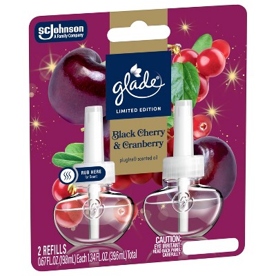 Glade Air Freshener Plug Ins Holiday Scented Oil Diffuser Refills - Black Cherry & Cranberry - 1.34 fl oz/2pk