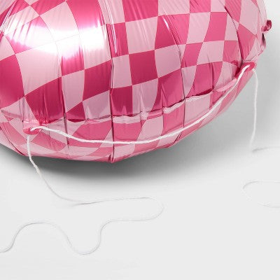 Wavy Checkered Happy Birthday Round Foil Balloon Pink - Spritz