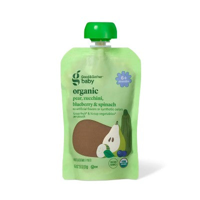 Organic Pear Zucchini Blueberry Spinach Baby Food Pouch - 3.5oz - Good & Gather