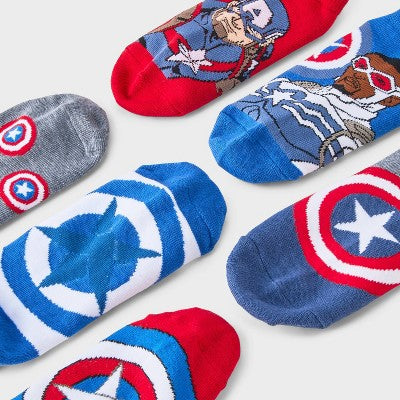 Boys' No Show Socks Captain America - M/L: Marvel Knit Lightweight, 6-Pack, Polyester & Spandex
