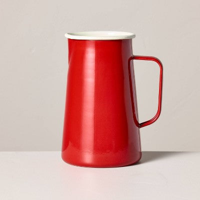76oz Enameled Porcelain Beverage Pitcher Red/Cream - Hearth & Hand with Magnolia