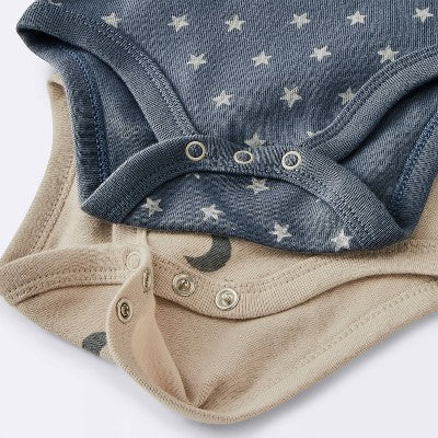 Baby 4pk Long Sleeve Moons Bodysuit - Cloud Island Gray 0-3M: Cotton Infant Apparel, Crotch Snap, Lap Shoulder Design