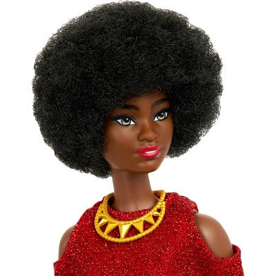 Barbie 11.5" Fashionistas Black Hair/Brown Hair Wearing Red Dress & Accessories 65th Anniversary