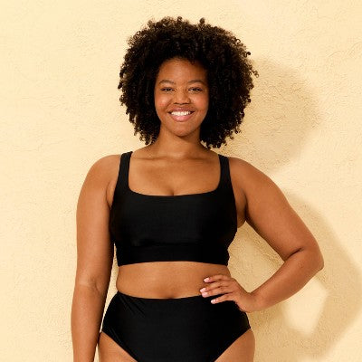 Women's Scoop Neck Longline Bikini Top - Shade & Shore Black L