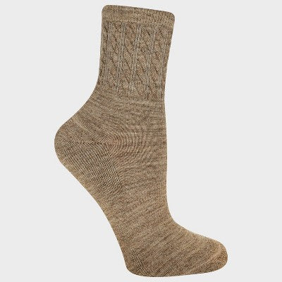 Alaska Knits Women's Textured Cable Wool Blend Midweight Boot Socks - Khaki 4-10