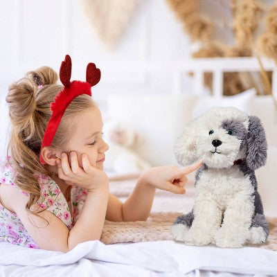FAO Schwarz 12" Sparklers Toy Plush Sheep Dog with Removable Red Heart Boppers