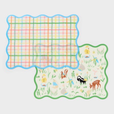 2pk Print and Gingham Placemat Green - Pillowfort