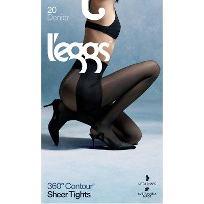 L'eggs Women's 20 Denier 360 Contour Sheer Tights - Black XXL: High Waisted, Built-in Slimming Layer, Knit