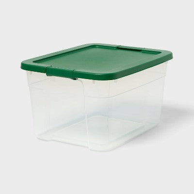 66qt Latching Christmas Storage Box Clear Base with Lid and Latch Green - Brightroom (LOCAL PICKUP ONLY)