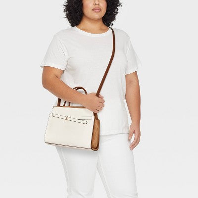 Belted Top Handle Satchel Handbag - A New Day Cream
