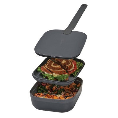 W&P Design Reusable Modular Bento Lunch Box 3 Adjustable Compartments Charcoal