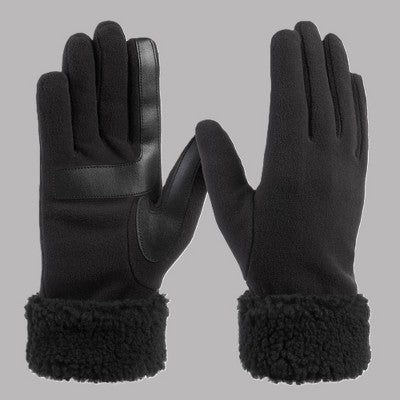 Isotoner Recycled Fleece Glove with Berber Cuff - Black L/XL