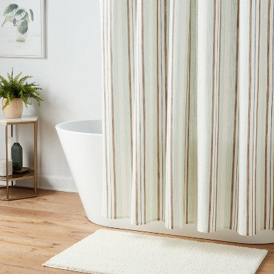 MISSING RINGS 13pc Textured Stripe Shower Curtain Set Green - Threshold
