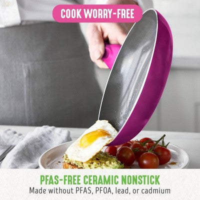 GreenLife Essentials 8" Ceramic Nonstick Aluminum Fry Pan Bright Pink: Dishwasher-Safe, Smooth Induction Compatible