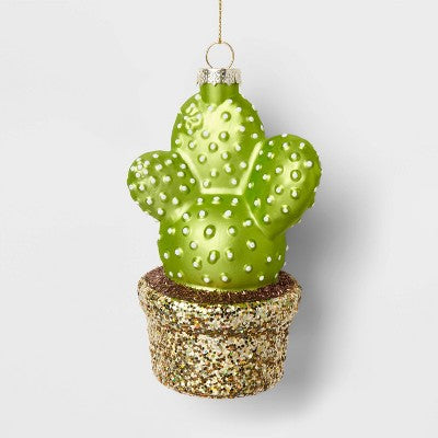 Glass Potted Cactus Christmas Tree Ornament - Wondershop: Indoor Use, 7.43" Height, No Battery Required