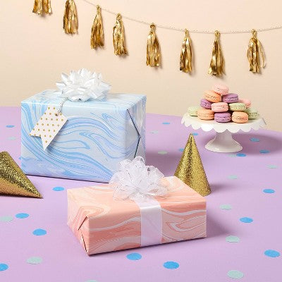 96"x30" Dual Sided Marble Swirl Pattern Wrapping Paper Blue/Pink - Spritz (LOCAL PICKUP ONLY)