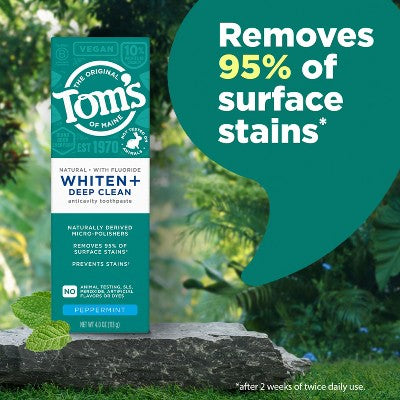 Tom's of Maine Whiten+ Deep Clean Whitening Toothpaste with Fluoride - Peppermint - 4.0oz