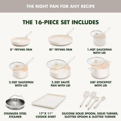 GreenPan Rio Advanced 16pc Ceramic Nonstick Cookware Set Cream (LOCAL PICKUP ONLY)