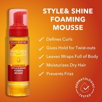 Creme of Nature Argan Oil Style and Shine Foaming Mousse - 7.0 fl oz: For Coily, Coarse, Curly Hair