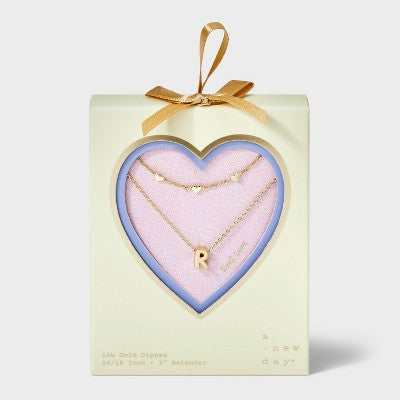 14kt Gold Dipped Hearts "R" Initial Multi-Strand Necklace - A New Day Gold