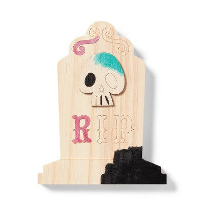 Halloween Craft Skull Headstone Wood Base - Mondo Llama
