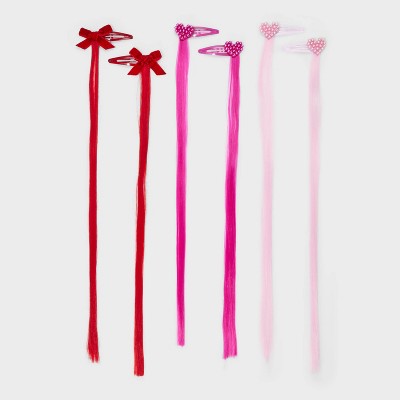 Girls' 6pk Valentine's Faux Hair Extension Hearts and Bows Hair Clips - Cat & Jack