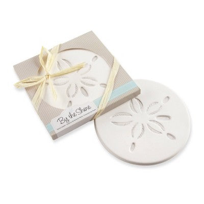 1ct  "By the Shore" Sand Dollar Coaster: Off-White Stone Drink Coasters, 4x4, Wedding Decor by Kate Aspen