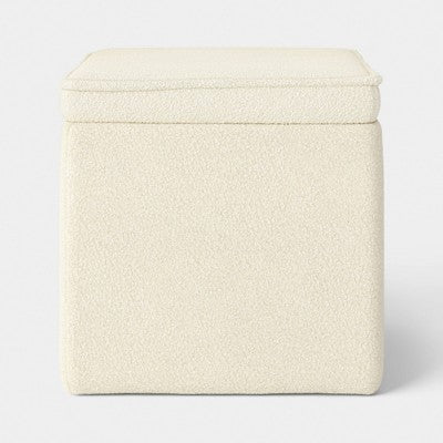 15" Single Square Small Storage Ottoman Cream Faux Shearling - Room Essentials