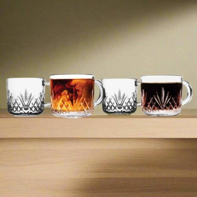 Godinger Silver Set of 4 Dublin Espresso Mugs: Crystal Drinkware, 3.5 oz Capacity, Hand Wash, Dishwasher-Safe, Clear